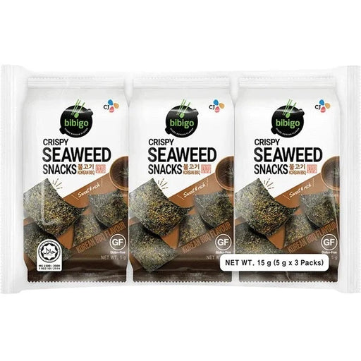 Bibigo Crispy Seaweed Snack - Korean Bbq (3pack) 15gm