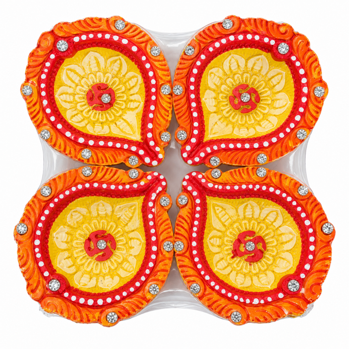 Diwali Diya - Yellow & Orange (Pack Of 4)