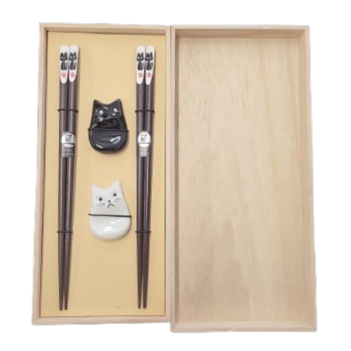 Jade Temple - Essstäbchenset Mit Katze Bänkchen in Holzbox (1pc)